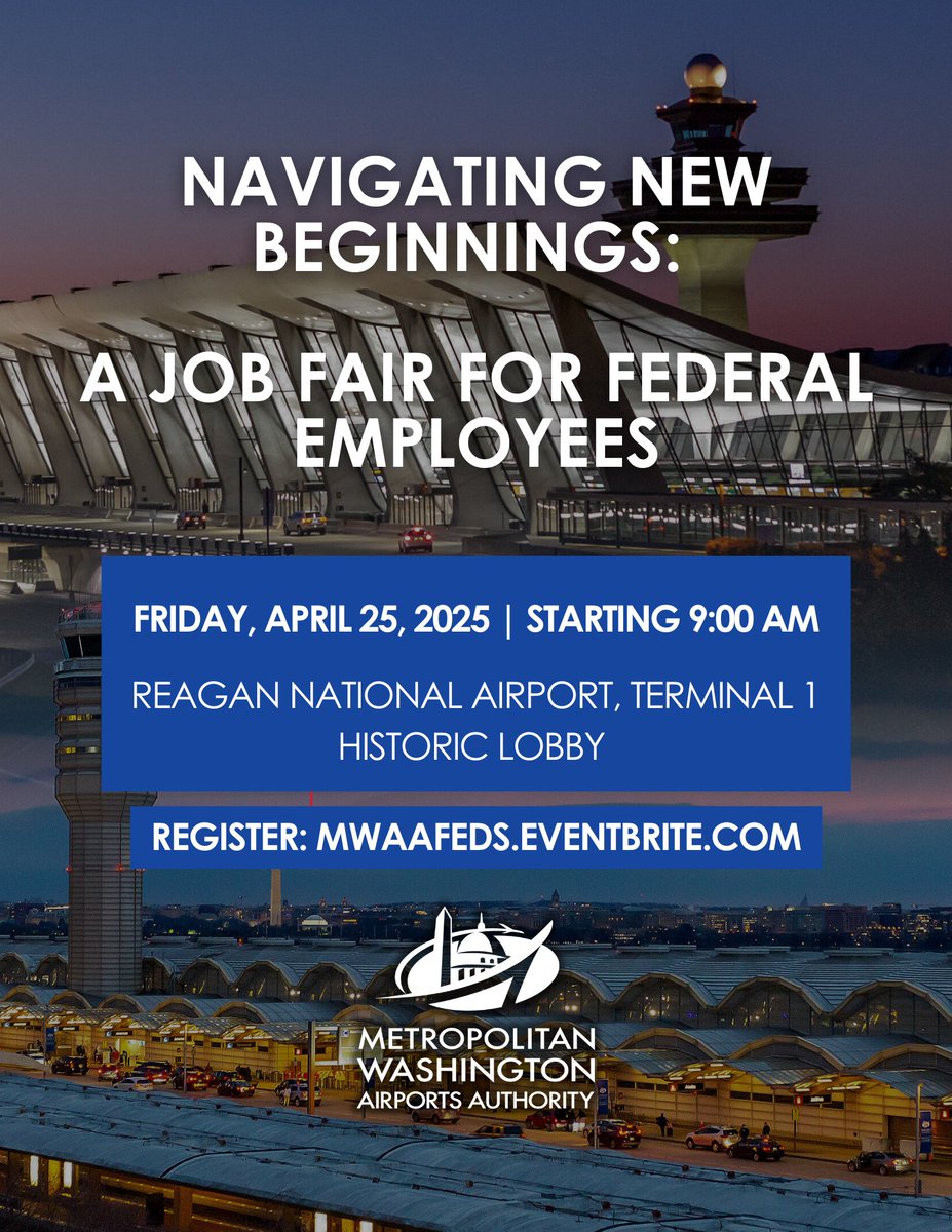 Your Journey Begins With Us! A Job Fair for Federal Employees - Join us on Friday, April 25, 2025 <a href="/Reagan_Airport/">Reagan Airport</a>.
