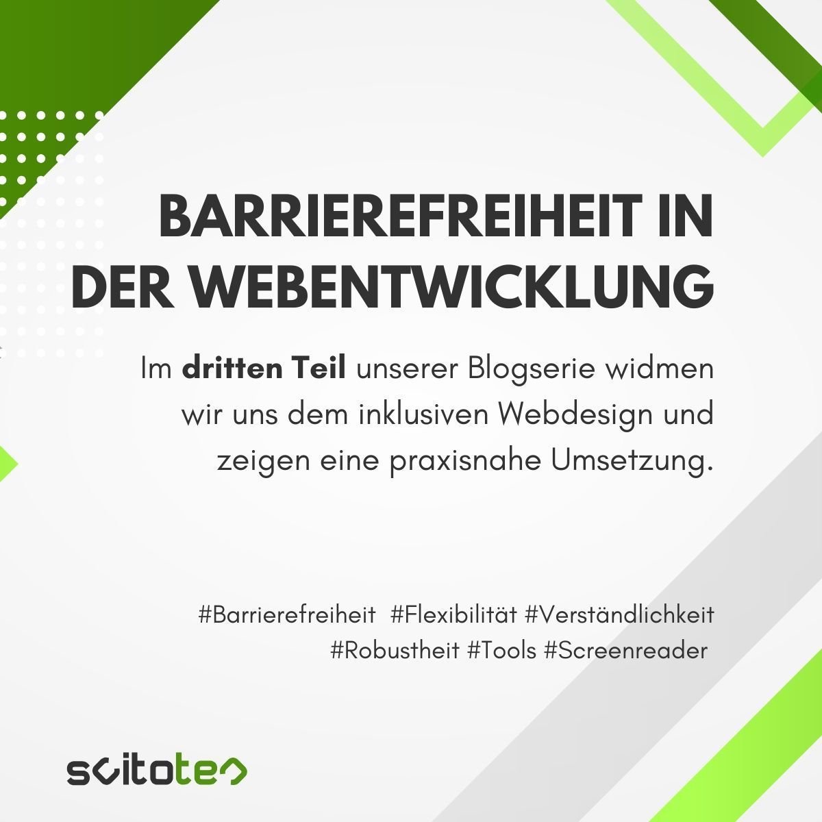 scitotec's tweet photo. Barrierefreiheit clever umgesetzt.
Mit inklusivem Design &amp; smarten Tools mehr Nutzer erreichen. 

Jetzt Tipps &amp; Codebeispiel checken: 
https://t.co/slZcMrWuNE https://t.co/oPfXo7lHfC