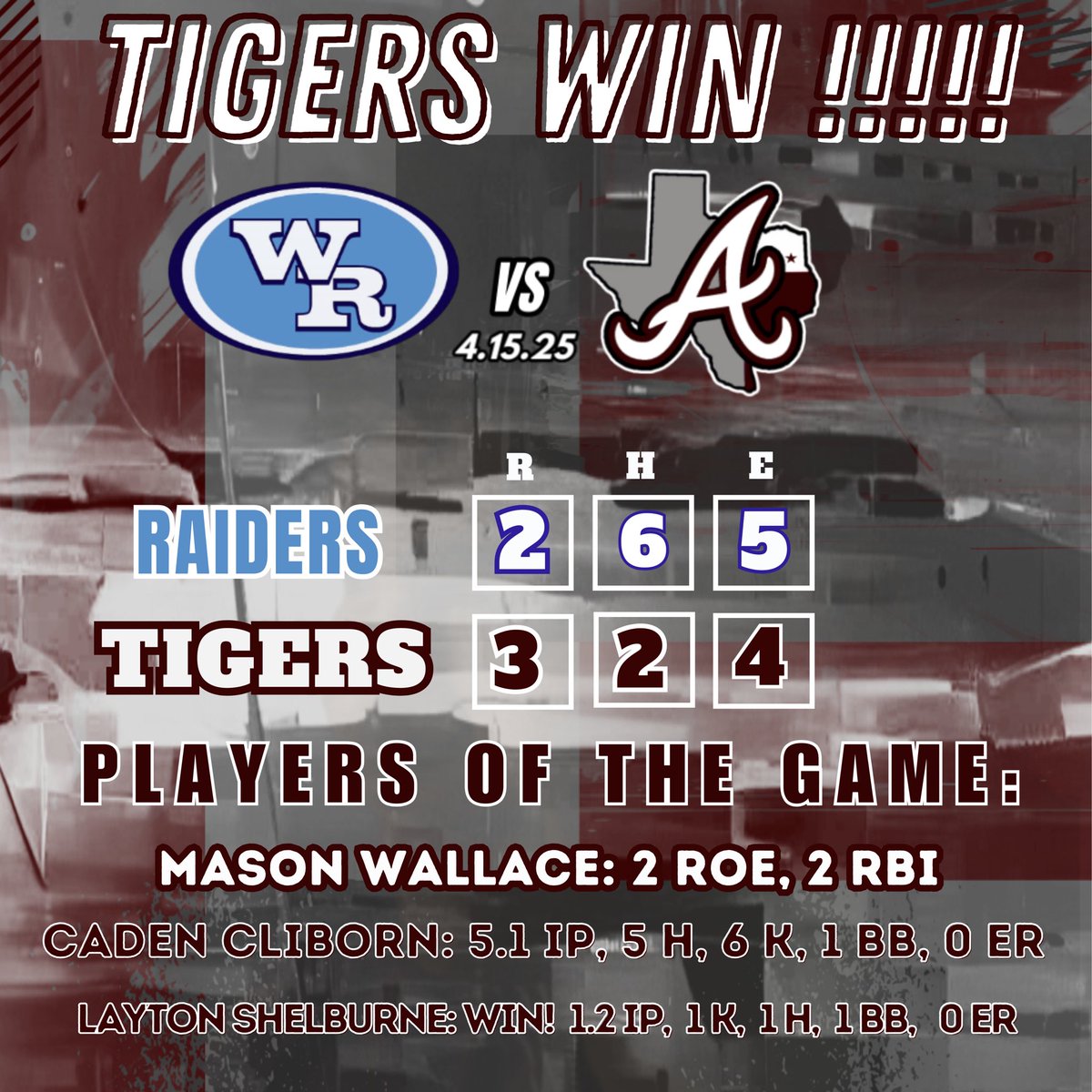 Tuesday Night 4.15.2025 ended on a high note for YOUR Arp Tigers with a 3-2 WIN! Both teams gave it their all in a great back-and-forth game. Next up, the Tigers head to New London West Rusk on Thursday 4.17.2025 to wrap up the series against the Raiders. #ALL1N #iBELIEVE