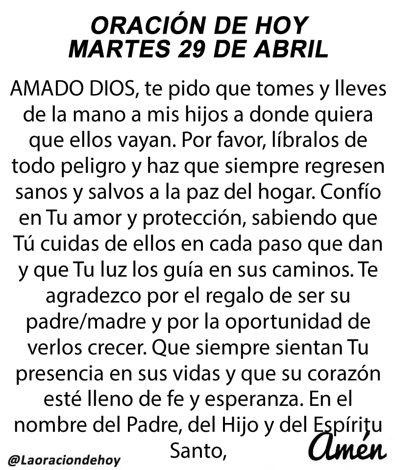 Oración diaria para hoy martes 29 de abril de 2025.