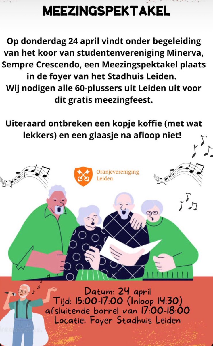 Meezingen in #Leiden op 24 april in de Stadsfoyer <a href="/GemeenteLeiden/">Gemeente Leiden</a> #oranjeverenigingleiden