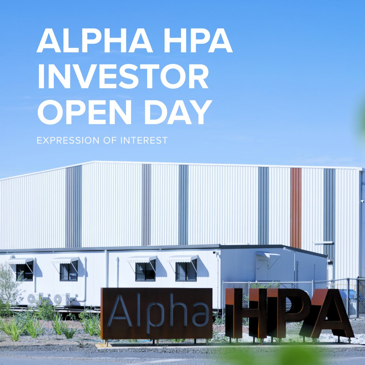 Are you an Alpha HPA shareholder? 

We’re inviting expressions of interest for our upcoming Investor Open Day. 

Email events@alphahpa.com.au to register. Event info will be shared after shareholder status is verified. 

#WeAreAlphaHPA #InvestorRelations #HPA #Gladstone