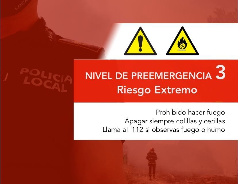 El riesgo de incendio forestal para mañana(16/04/2025) es EXTREMO (3) en nuestra zona.
🔥  Si ves humo o fuego, llama inmediatamente al 112 📲 
 • bit.ly/PreviFOC