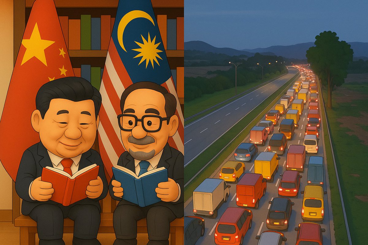 Katanya ini lambang hubungan erat Malaysia–China. Simbolik, katanya. Yang tersangkut di lebuhraya pun mungkin simbol juga — simbol sabar rakyat yang makin teruji.