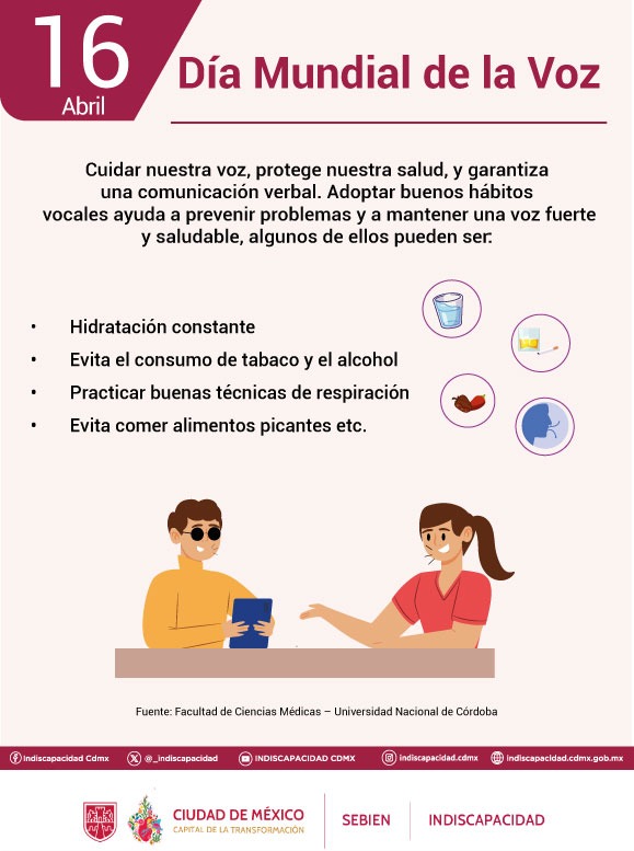 _indiscapacidad's tweet image. #Sabíasque Hoy es el Día Mundial de la Voz, decretado por la Federación Internacional de Sociedades de Otorrinolaringología. El @_indiscapacidad invita a concientizarnos sobre la importancia de cuidar nuestra voz y prevenir trastornos vocales. #DíaMundialDeLaVoz #CuidaTuVoz