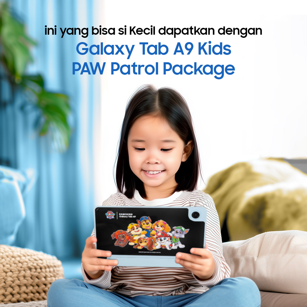 samsungID's tweet photo. Si Kecil #MakinManTAB👍🏻 Moms &amp; Dads makin tenang🥰 bersama #GalaxyTabA9 Kids PAW Patrol Package!

Lengkap dengan aksesoris menggemaskan, fitur Parental Control, dan Quad Speaker Dolby Atmos!

Dapatkan mulai Rp233.250/bln di https://t.co/2ZaQSU81HK https://t.co/Zsd2jJcBTi
