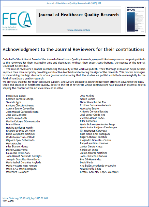 Journal of Healthcare Quality Research (@jhealthqualityr) on Twitter photo 📰 Acknowledgment to the Journal Reviewers for their contributions
✏️ Acknowledgment on behalf of the Editorial Board in the <a href="/JHealthQualityR/">Journal of Healthcare Quality Research</a> #RevistaSECA #JHQR
👉 bit.ly/3RcOgua
✅ #QualityHealthcare #Acknowledgment #EditorialBoard #JournalReviewers 📰 Acknowledgment to the Journal Reviewers for their contributions
✏️ Acknowledgment on behalf of the Editorial Board in the <a href="/JHealthQualityR/">Journal of Healthcare Quality Research</a> #RevistaSECA #JHQR
👉 bit.ly/3RcOgua
✅ #QualityHealthcare #Acknowledgment #EditorialBoard #JournalReviewers