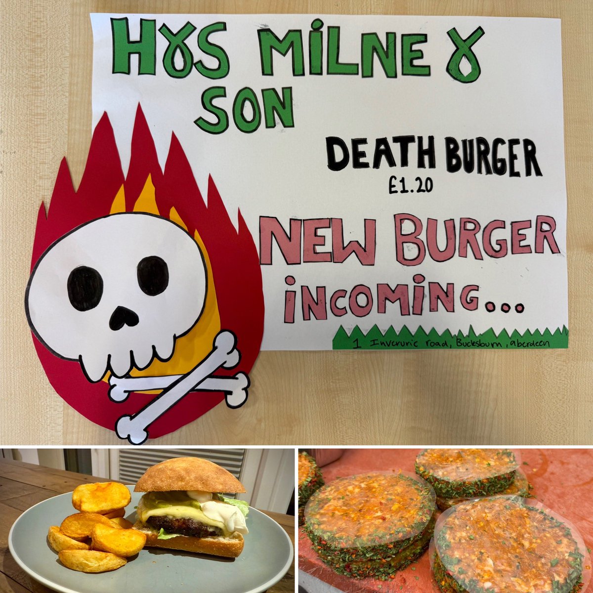 Dave Salmond (@davidsalmondabz) on Twitter photo Introducing… The💀Burger! On sale now at <a href="/hsmsiaab219/">H & S Milne & Son</a>!
A delicious collab between our S3 HE pupils and the team at H&S Milne.
Just in time for BBQ season…They are 🤤!!!
Get yours before they sell out!
Can you handle the heat???
🍔🔥💀🍔🔥💀🍔🔥💀 Introducing… The💀Burger! On sale now at <a href="/hsmsiaab219/">H & S Milne & Son</a>!
A delicious collab between our S3 HE pupils and the team at H&S Milne.
Just in time for BBQ season…They are 🤤!!!
Get yours before they sell out!
Can you handle the heat???
🍔🔥💀🍔🔥💀🍔🔥💀
