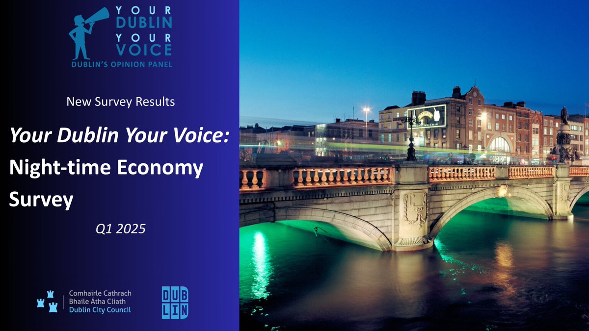 📣The latest Your Dublin Your Voice Survey Results show 92% of Dubliners agree that the evening time economy is important to the overall economy.

Read further results here: dublincity.ie/business/econo…

Keep updated on all DCC Night-Time Economy activity here: dublin.ie/live/dublin-ni…