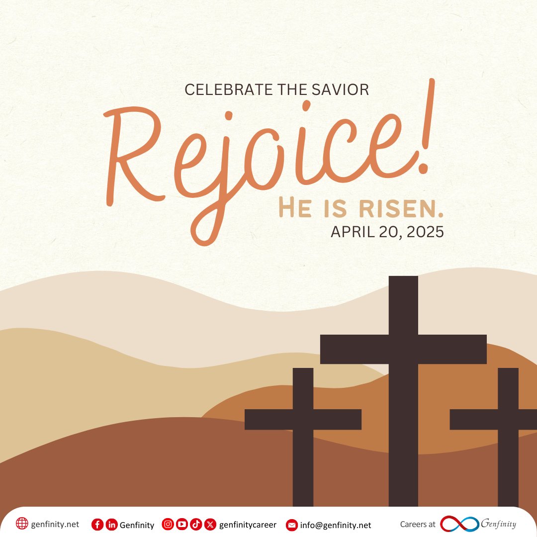 genfinitycareer's tweet image. Happy Easter Sunday from all of us at Genfinity! May this day of joy and renewal bring blessings and happiness to you and your loved ones.

#Genfinity #EnablingExcellence #EasterSunday #JoyAndRenewal #Blessings