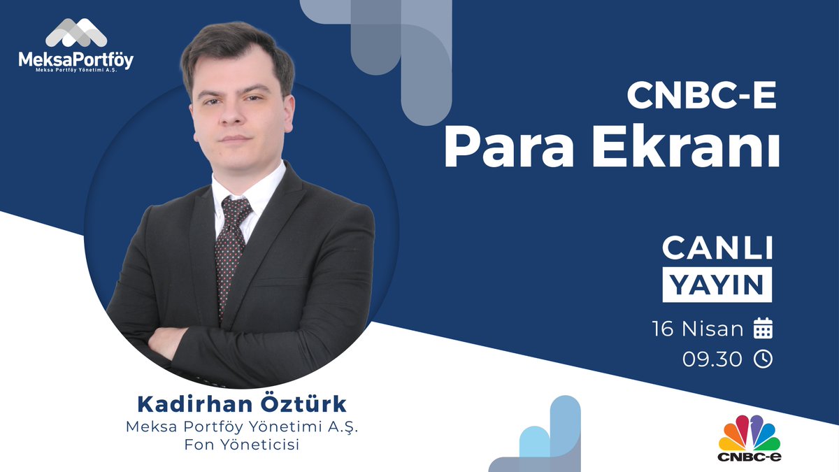 Meksa Portföy (@meksaportfoy) on Twitter photo Fon Yöneticimiz <a href="/kadirhanozturk/">Kadirhan Öztürk</a>, bugün saat 09:30'da CNCB-E ekranlarında ''Para Ekranı'' programına konuk oluyor. Fon Yöneticimiz <a href="/kadirhanozturk/">Kadirhan Öztürk</a>, bugün saat 09:30'da CNCB-E ekranlarında ''Para Ekranı'' programına konuk oluyor.