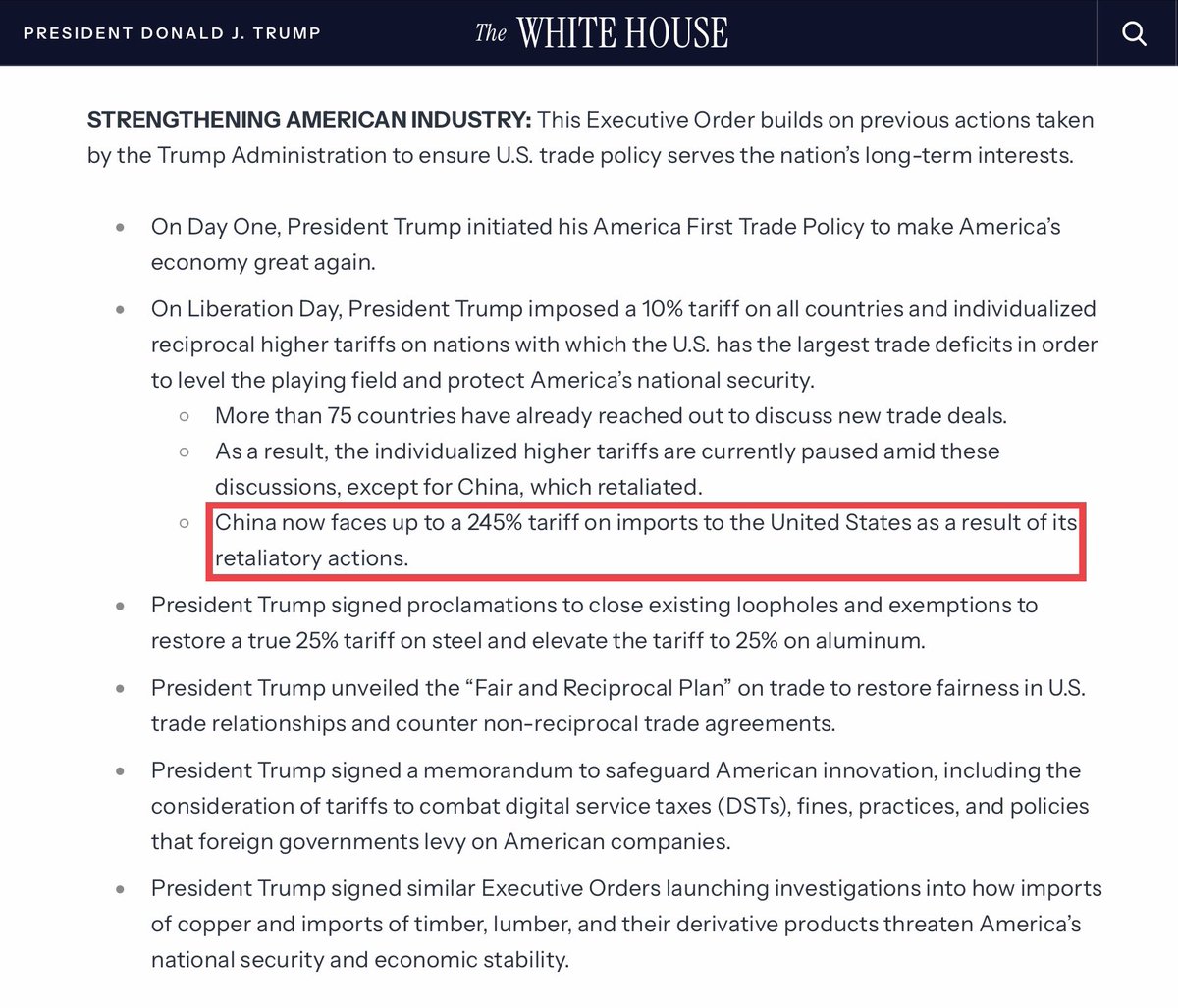 KillAuDeepState's tweet image. The maximum tariff the US places on China is 245%.

Each specific tariff is designed to benefit American interests.