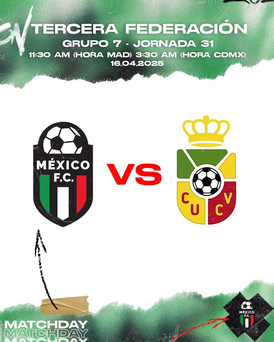 ¡𝑯𝒐𝒚 𝒆𝒍 𝒆𝒒𝒖𝒊𝒑𝒐 𝒒𝒖𝒊𝒆𝒓𝒆 𝒈𝒂𝒏𝒂𝒓 𝒄𝒐𝒏 𝒏𝒖𝒆𝒔𝒕𝒓𝒂 𝒈𝒆𝒏𝒕𝒆! 😎🦅

🆚 CUC Villalba 🟢🔴
🗓️ Miércoles 16 de abril 
🕥 11:30 am (Hora MAD) - 3:30 am (Hora CDMX)
🏆 Tercera Federación-Grupo 7- Jornada 31

#MéxicoFC🇲🇽