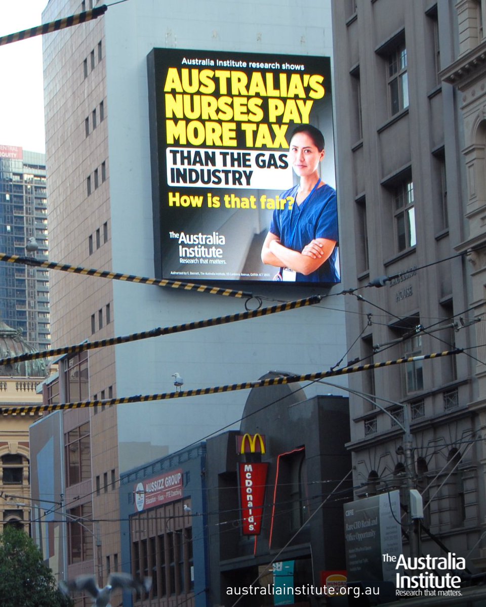 TheAusInstitute's tweet image. Australia's nurses pay more tax than the gas industry. How is that fair? 

Our billboard in Melbourne ⤵️ #auspol