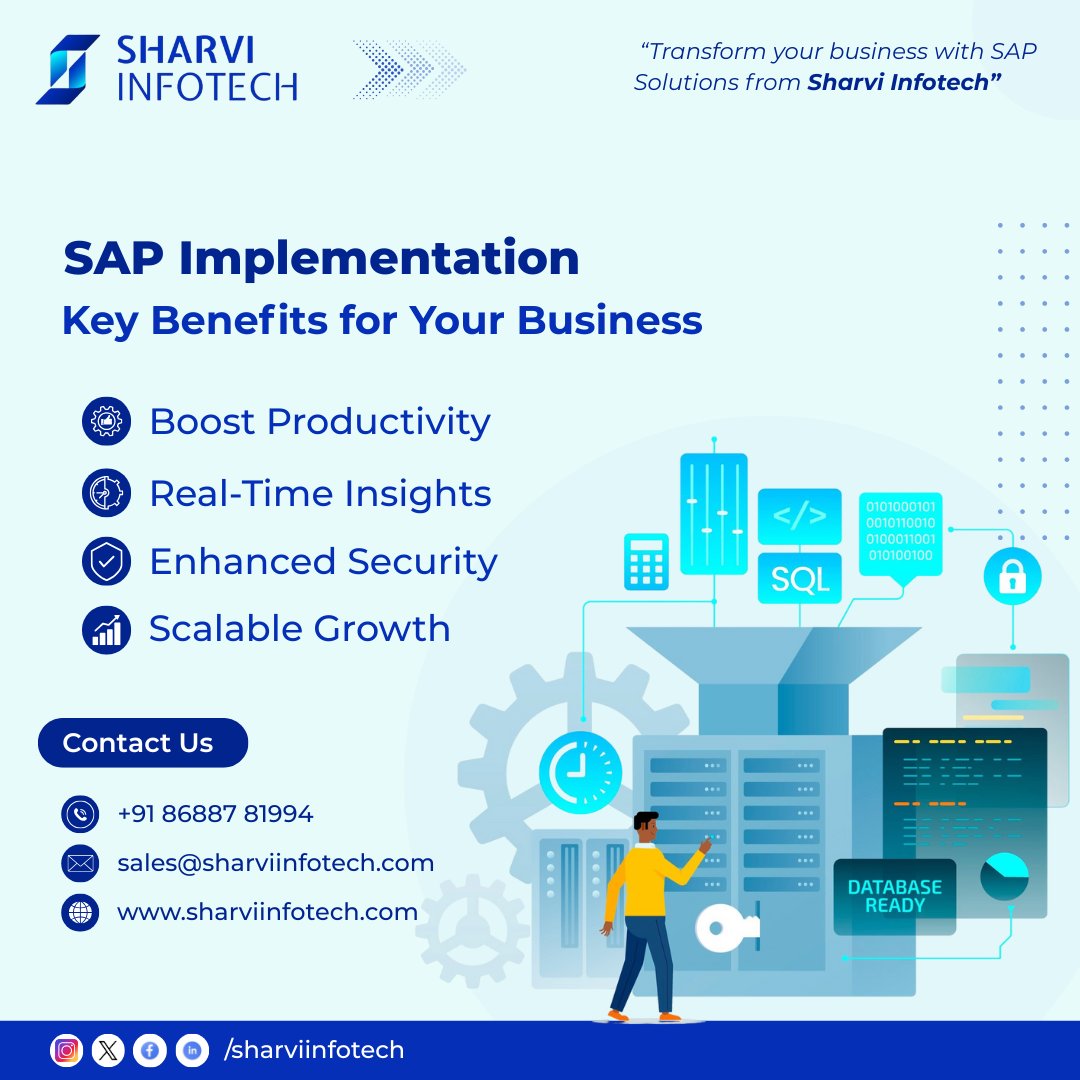SharviInfotech's tweet photo. Streamline your business with SAP Implementation from Sharvi Infotech.
Improve productivity, security, and real-time decision-making.
📩 sales@sharviinfotech.com
🌐 https://t.co/IBxFbhyzUE

#SAP #SharviInfotech https://t.co/474GdG7q4N