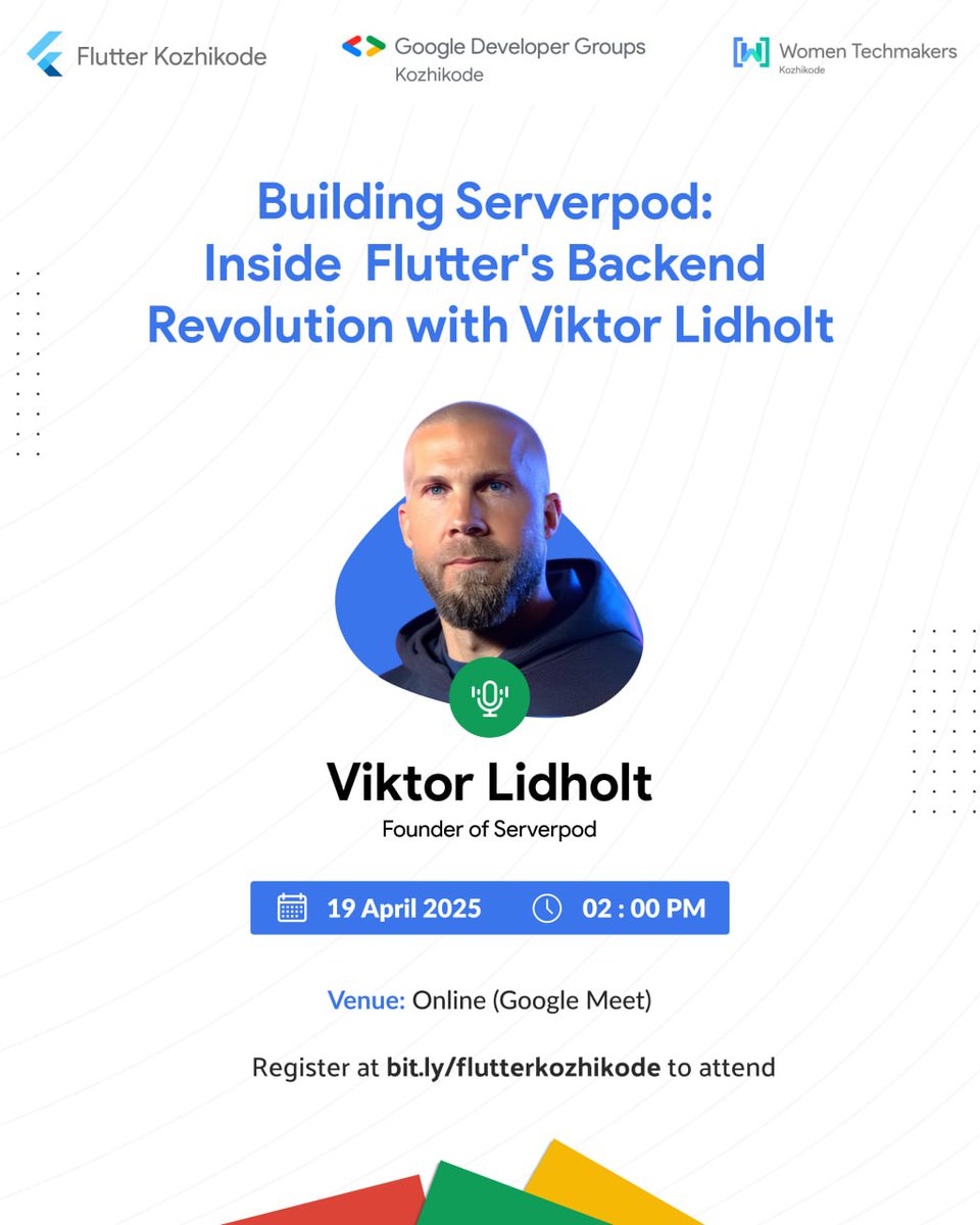 FlutterKKD's tweet image. Don&apos;t miss it! @viktorlidholt  (Ex-Google Flutter team, Serverpod founder) joins Flutter Kozhikode this Sat, April 19, 2 PM IST. 

Learn about Serverpod, Flutter&apos;s future &amp;amp; more! 

Register: lu.ma/z05xkw4m 
#Flutter 💙 #Serverpod 🧠