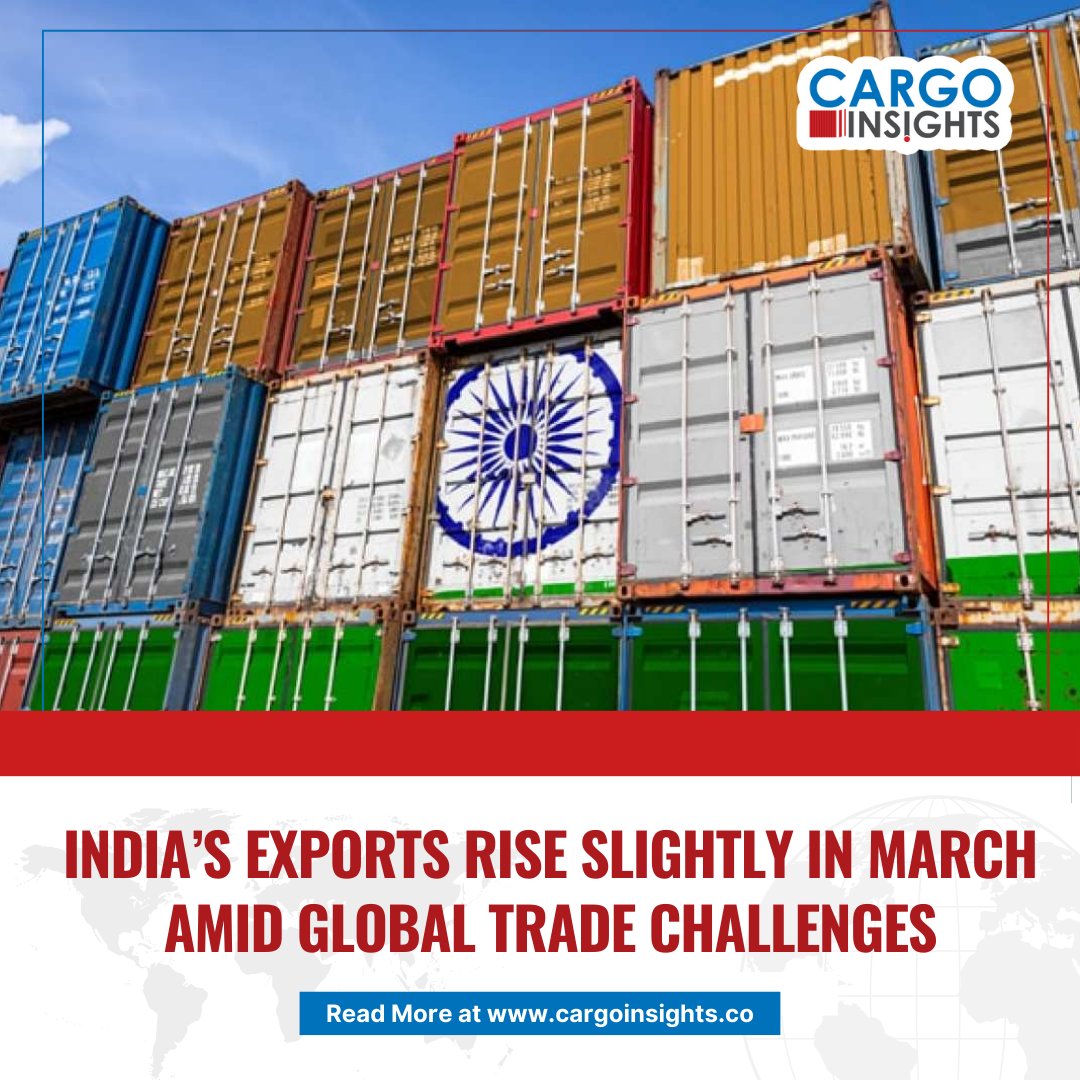 CargoInsights's tweet image. India’s exports stay flat in March, trade deficit widens

India’s merchandise exports inched up 0.67% in March to $41.97B, but a sharp 11% import rise pushed the trade deficit to $21.54B. 

Read more: tinyurl.com/52pufbw9

#IndiaTrade #ExportUpdate #TradeDeficit #GlobalTrade