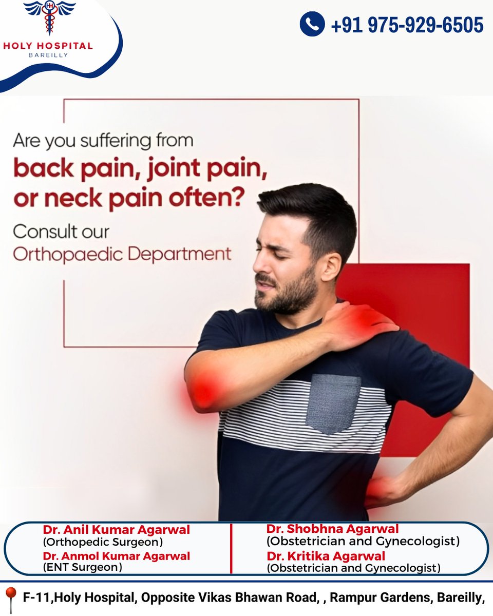 bareilly_holy's tweet photo. Are you often suffering from back pain, joint pain, or neck pain? 😣
Don't ignore the signs—your body needs care!
📞 Get expert help at +91-975-929-6505

#BackPainRelief #JointPainCare #NeckPainTreatment #HolyHospital #PainFreeLiving https://t.co/8VS5N1zH8y