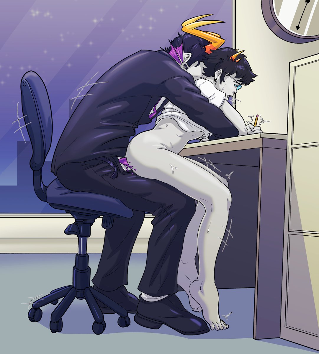 Secretary!Sollux staying late after work to help Dualscar with some... Uh. Paperwork... #nsfw #homesmut