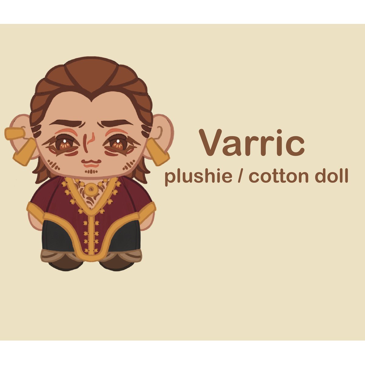 Westlywheatlya2's tweet image. Etsy preorders for Varric are going up on April 18th! 
They will be up for one week and after that whatever I have in my reserves will be going up for sale after they arrive (10-20 plushies)  
This is likely my only run of varric, as the metal accessories have to be added by hand