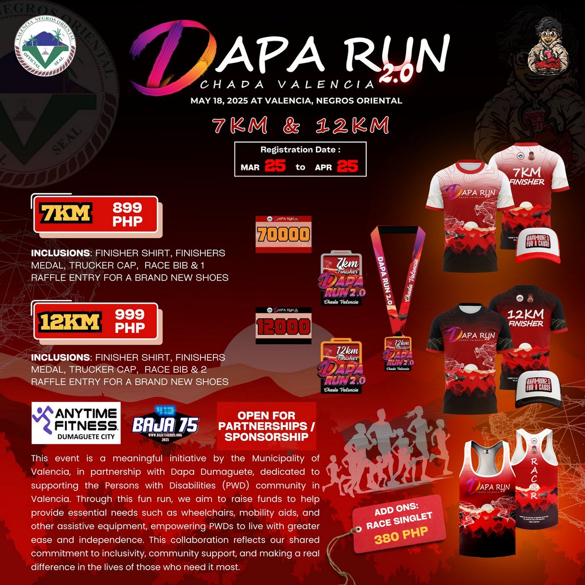Leshii413's tweet photo. I am happy to announce that my side project, @baja75series, has sponsored its first real world event. 

The event is a 7km and 12km race in Valencia, Philippines on May 18th, 2025. 

Their Facebook post for more information if you wish to donate or attend.
https://t.co/qOOS6QXI8G https://t.co/KczLRTi4gy