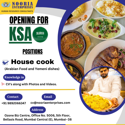 MarketingN70742's tweet image. ✈️ Opening for KSA ✈️

🎯 Position
✅ House Cook
(Arabian Food and Yemeni Dishes)

Knowledge in
☎️+91 9892066347
📨 cv@nooriaenterprises.com

#housecook #housecooking #housecookies #arabian #arabiancook #arabianfood #yemenidishes #yemeni #saudivacancy #businesshunt #jobseeker
