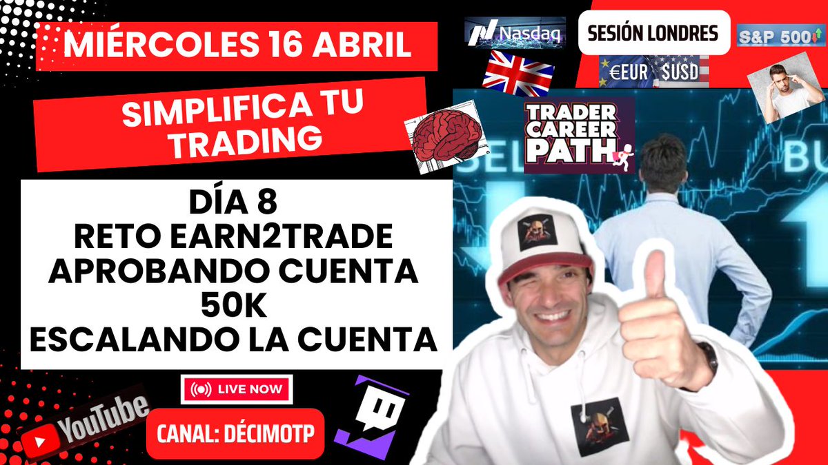DecimoTP's tweet photo. Buen miércoles 🧠TRADERS 

Estamos en 🔴DIRECTO 
Sesión Londres - Nasdaq/SP500

📢DÍA 8 RETO EARN2TRADE
Aprobando cuenta 50k
Escalando la cuenta

#trading #trader https://t.co/zpYtdeJSiJ