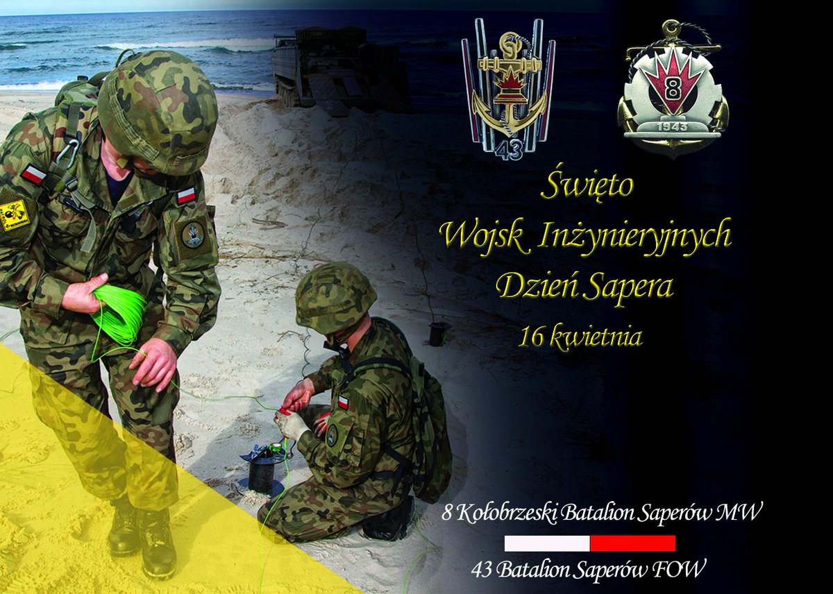 MarWojRP's tweet photo. 📅 16 kwietnia – Święto Wojsk Inżynieryjnych❗️
Saperzy, dziękujemy za Waszą służbę 💣
Szczególne życzenia dla saperów #8FOW #3FO i nurków minerów z #13dTr #12dTr ⚓️
Żołnierskiego szczęścia i bezpiecznych akcji! 💪👏
#Saper #WojskoPolskie #MarynarkaWojenna https://t.co/MnOnu5dH5a