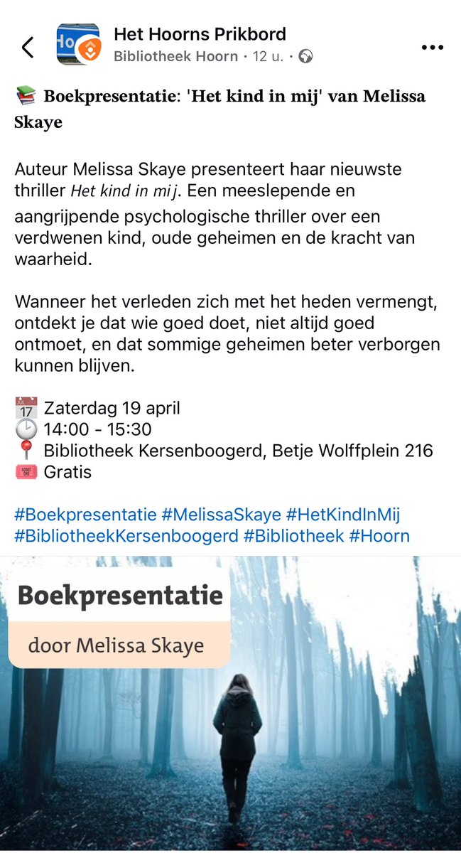 Nog een paar daagjes 🤗

#Hetkindinmij #VTreeks #Hoorn #Uitgeverij #Neckar #Thriller #Spanning #Nederlandsethriller #thrillerboek #lezen #MelissaSkaye #bibliotheekKersenboogerd #bibliotheek