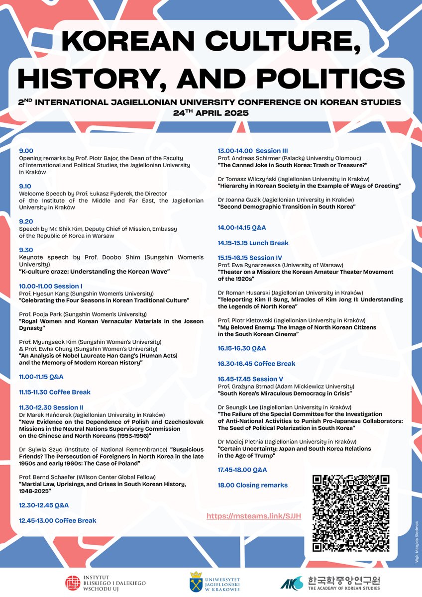 Join us for the international online conference, organised on 24 April 2025 by the Department of Korean Studies of the Institute of Middle and Far East of the Jagiellonian University, entitled „Korean Culture, History and Politics" 
teams.microsoft.com/l/meetup-join/…
