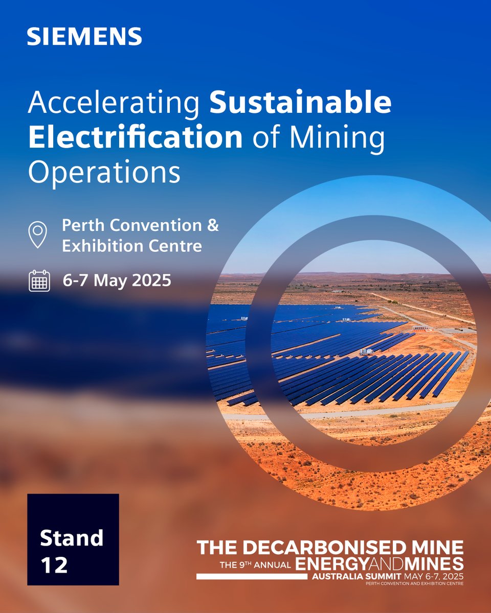 Siemens Aus & NZ (@siemens_aus) on Twitter photo Stop by stand #12 at the <a href="/energyandmines/">Energy and Mines</a> Conference in Perth! Experience the latest in switchgear, energy protection, automation, and monitoring solutions to ensure a safe, reliable, and efficient mining operation. #Electrification #Sustainability #EnergyTransition Stop by stand #12 at the <a href="/energyandmines/">Energy and Mines</a> Conference in Perth! Experience the latest in switchgear, energy protection, automation, and monitoring solutions to ensure a safe, reliable, and efficient mining operation. #Electrification #Sustainability #EnergyTransition