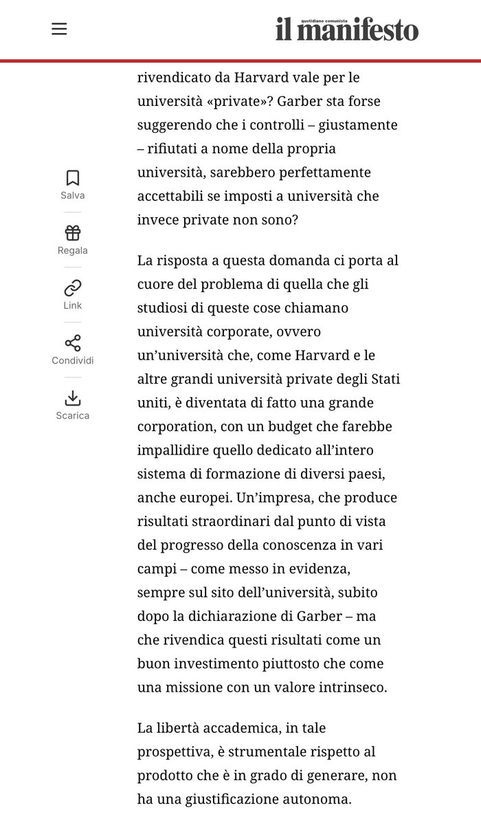 Gea Scancarello (@geascanca) on Twitter photo La libertà sì ma solo per i privati, cioè per le università corporate?
<a href="/marioricciard18/">Mario Ricciardi</a> scrive il pezzo fondamentale su tutta la questione Trump-Harvard.
ilmanifesto.it/viva-la-libert…
<a href="/ilmanifesto/">il manifesto</a> La libertà sì ma solo per i privati, cioè per le università corporate?
<a href="/marioricciard18/">Mario Ricciardi</a> scrive il pezzo fondamentale su tutta la questione Trump-Harvard.
ilmanifesto.it/viva-la-libert…
<a href="/ilmanifesto/">il manifesto</a>
