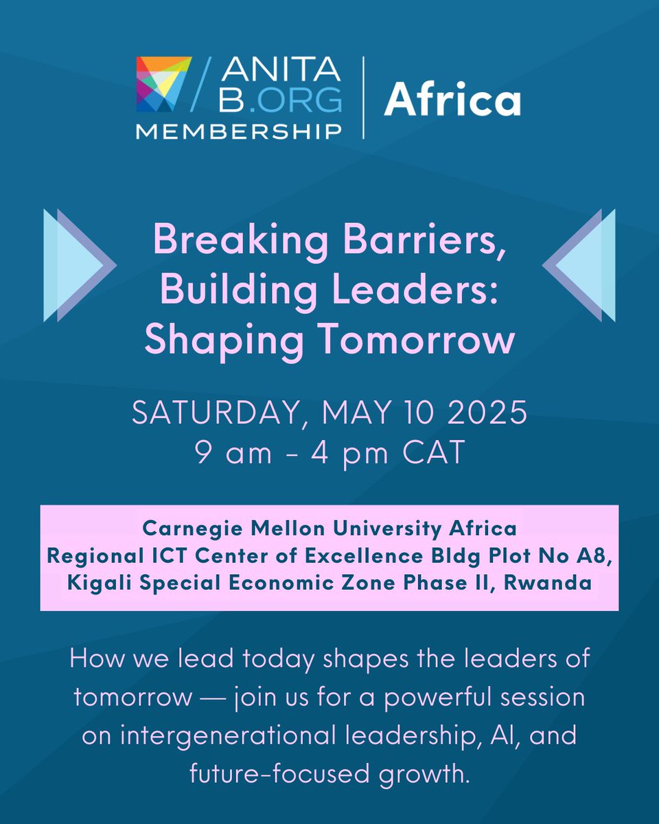 hello fellow earthlings 👋🏼,

another Leadership Event is here with us. registration link:
membership.anitab.org/event/Rwanda_B…

#AnitaBAfrica
#LeadershipEvent2025
#BuildingLeadersShapingTomorrow

<a href="/cmu_africa/">Carnegie Mellon University Africa</a> <a href="/CMUAfricaWiT/">WiT Club CMU-Africa</a> <a href="/DreamsRValid/">Harun</a> <a href="/WTMKigali/">Women Techmakers Kigali</a>