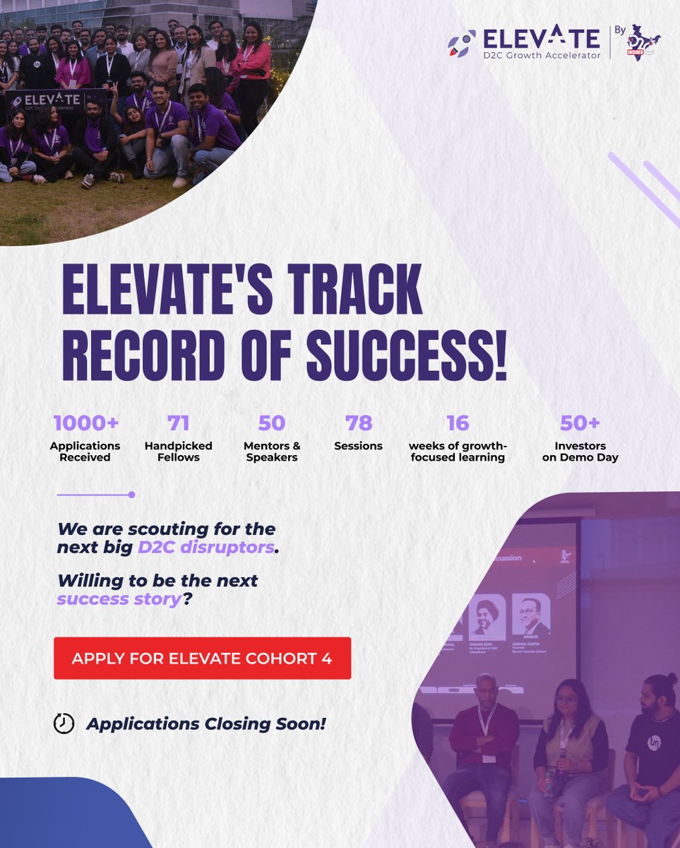 🚀 Ready to scale with mentorship, capital &amp; a powerful network?

Elevate isn’t just an accelerator—it’s where breakout startups are built.

And now, we’re scouting again!
If you’re a consumer startup founder —this is your moment. 💪

🔗 Apply Now : d2ci.co/C4_Elevate_Reg