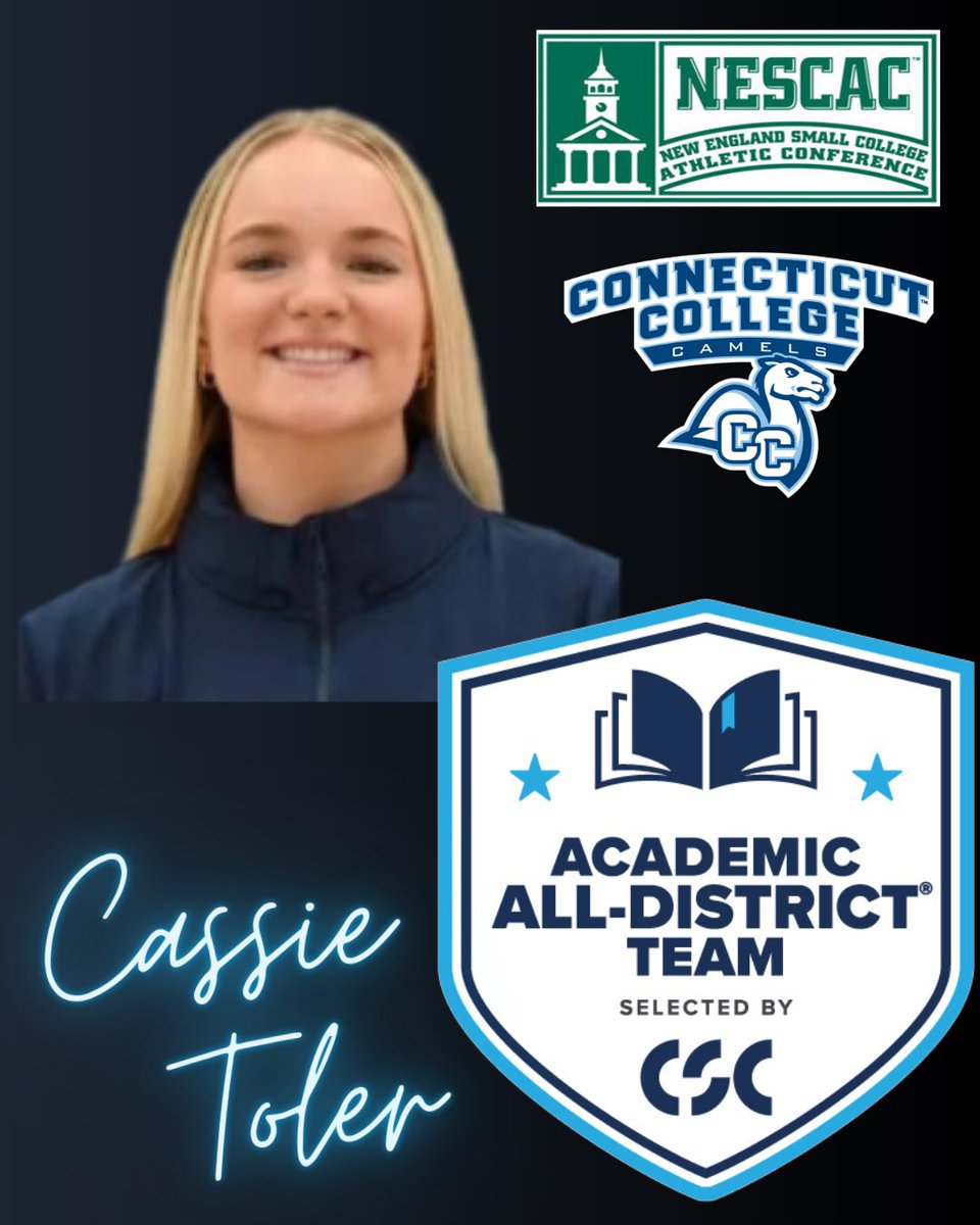 🎉Big shoutout to Cassie Toler (CCHS ‘23)! Cassie is one of just 30 women’s swimmers and divers from the NESCAC to earn a spot on the 2024-25 Academic All-District® Team, selected by College Sports Communicators (CSC)!  🏊🏼‍♀️