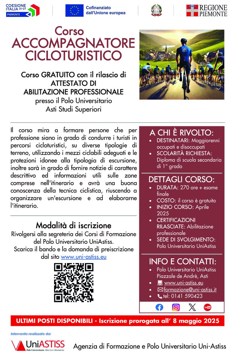 uniastiss's tweet photo. Ultimi posti disponibili, iscrizioni prorogate fino al 08/05/2025! https://t.co/J94ttjQQGR