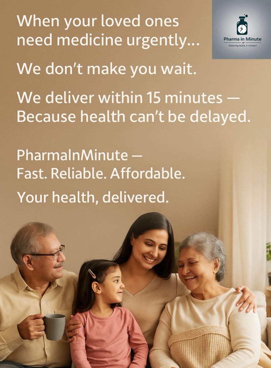 PharmainMinute's tweet photo. "PharmainMinute delivers both generic &amp; branded medicines to your doorstep in just 15 minutes! Fast, affordable, and accessible healthcare for all – whether you're a busy professional, senior, or someone with disabilities.@MannKiBaat @SudhirSangwan @JavedJaffrey @DrHarshVardhan https://t.co/h1tXQPGL9i