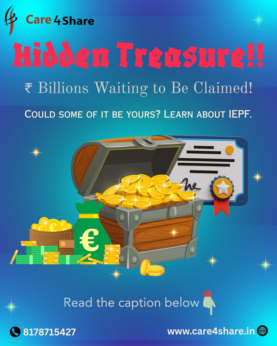 Care4share3002's tweet image. 💡💰 Did you know? The IEPF holds billions in unclaimed dividends, shares, &amp;amp; financial assets! 🏦
👉 Claim yours today
📞 Call 8178715427
🌐 Visit: care4share.in
🔁 Follow @care4shareofficial for expert tips! #UnclaimedWealth #stocks #stockrecovery