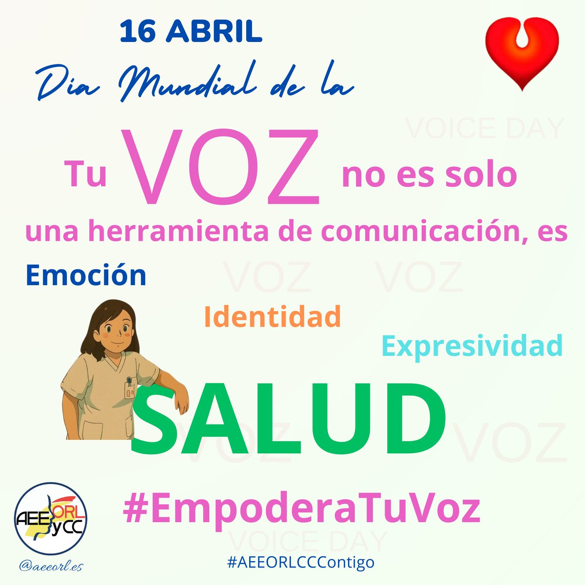 aeeorlcc's tweet photo. #DíaMundialdelaVoz
Hidrátate bien. Evita tabaco, y alcohol, y se moderado con la cafeína. Evita hablar en ambientes ruidosos. No grites, ni carraspees. No te expongas a ambientes contaminados.
Da descanso a tu voz.
Consulta si disfonía prolongada.
#EmpoderaTuVoz
#AEEEORLCCContigo https://t.co/VKt4gxSFwp