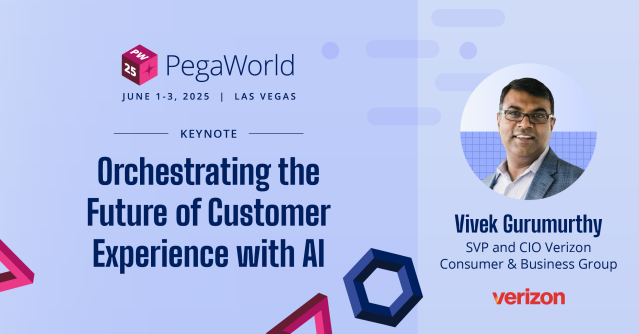 SPSPEGA's tweet photo. 🚀 Don’t miss #PegaWorld 2025! Vivek Gurumurthy, SVP &amp; CIO at Verizon, will share how generative AI + hyper-personalization are transforming customer journeys. Ready to be inspired? 💡 Dive deeper here: https://t.co/sUY0h8Nj7B #Innovation #AI https://t.co/kb61sGNYwr