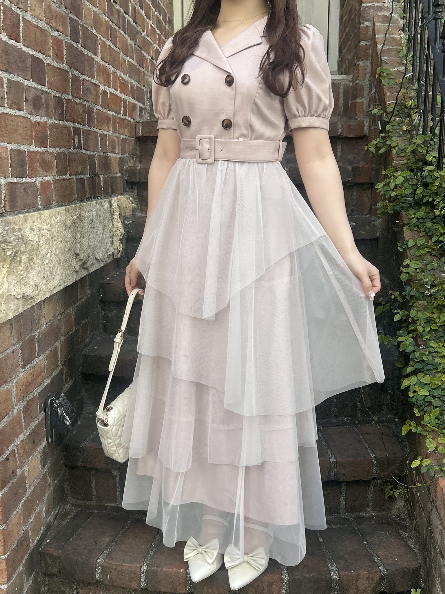 An MILLE チュールドッキングトレンチOP ピンク アンミール An MILLE チュールドッキングトレンチ ピンク An MILLE