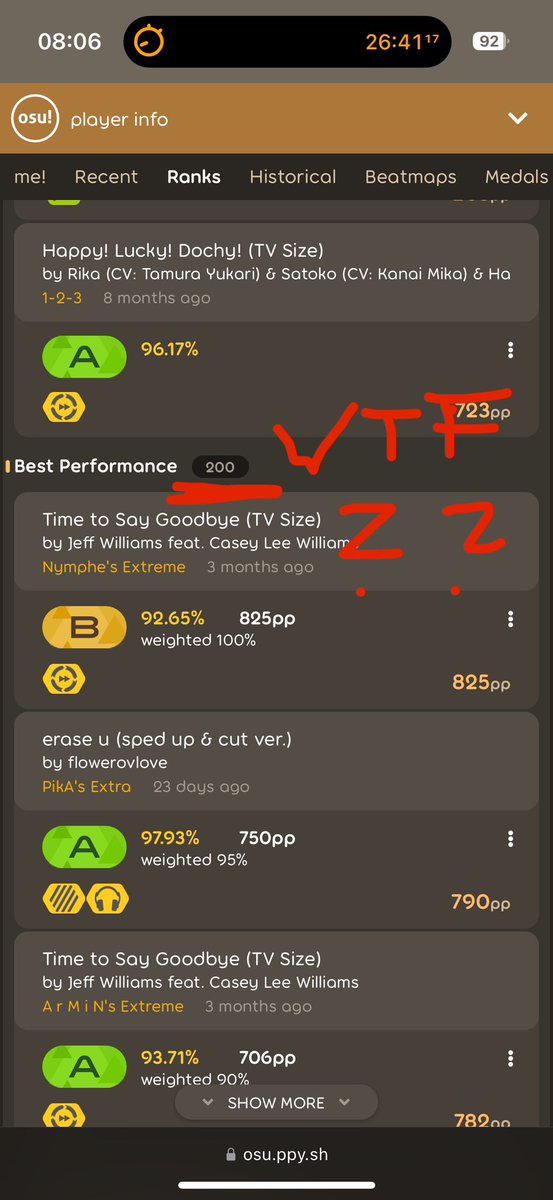 Warum macht osu website das jetzt hä… ich dachte nur die top 100 machen deine Gesamt pp lol