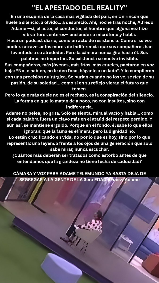 Tla23_64's tweet photo. CÁMARA Y VOZ PARA ADAME TELEMUNDO YA BASTA DEJA DE SEGREGAR A LA GENTE DE LA 3era EDAD #FuerzaAdame
#LCDLFAlIStars https://t.co/ZNA02AbBJ2