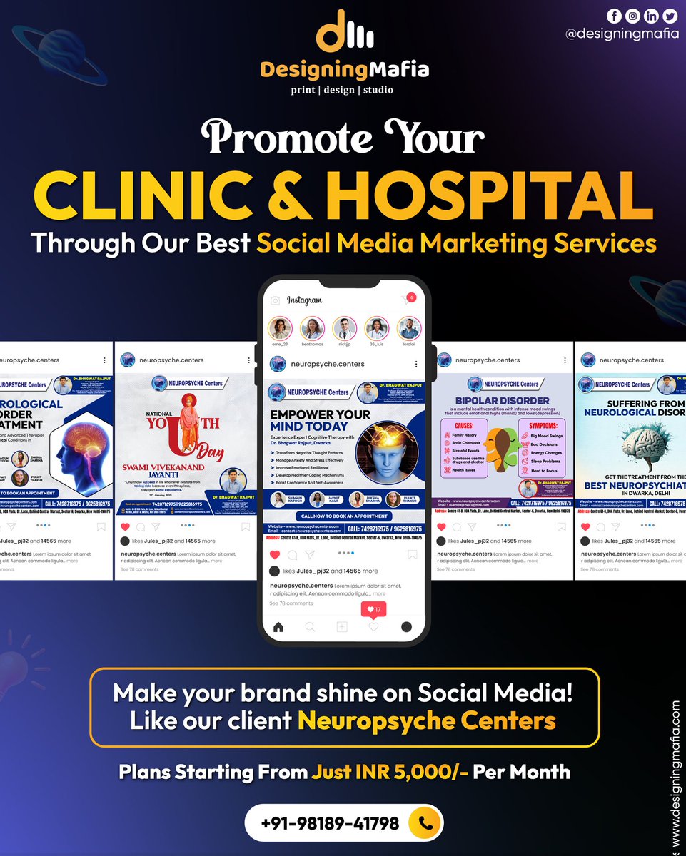 designingmafia's tweet photo. Promote your Clinic &amp; Hospital through our best Social Media Marketing Services.

Want to see similar growth for your brand? Let's chat!

Call: +91-981-894-1798
🌐 https://t.co/qrWIO7DFE7

#designingmafia #clients #clientsatisfaction #customersatisfaction #testimonials https://t.co/xTueBIzTzA