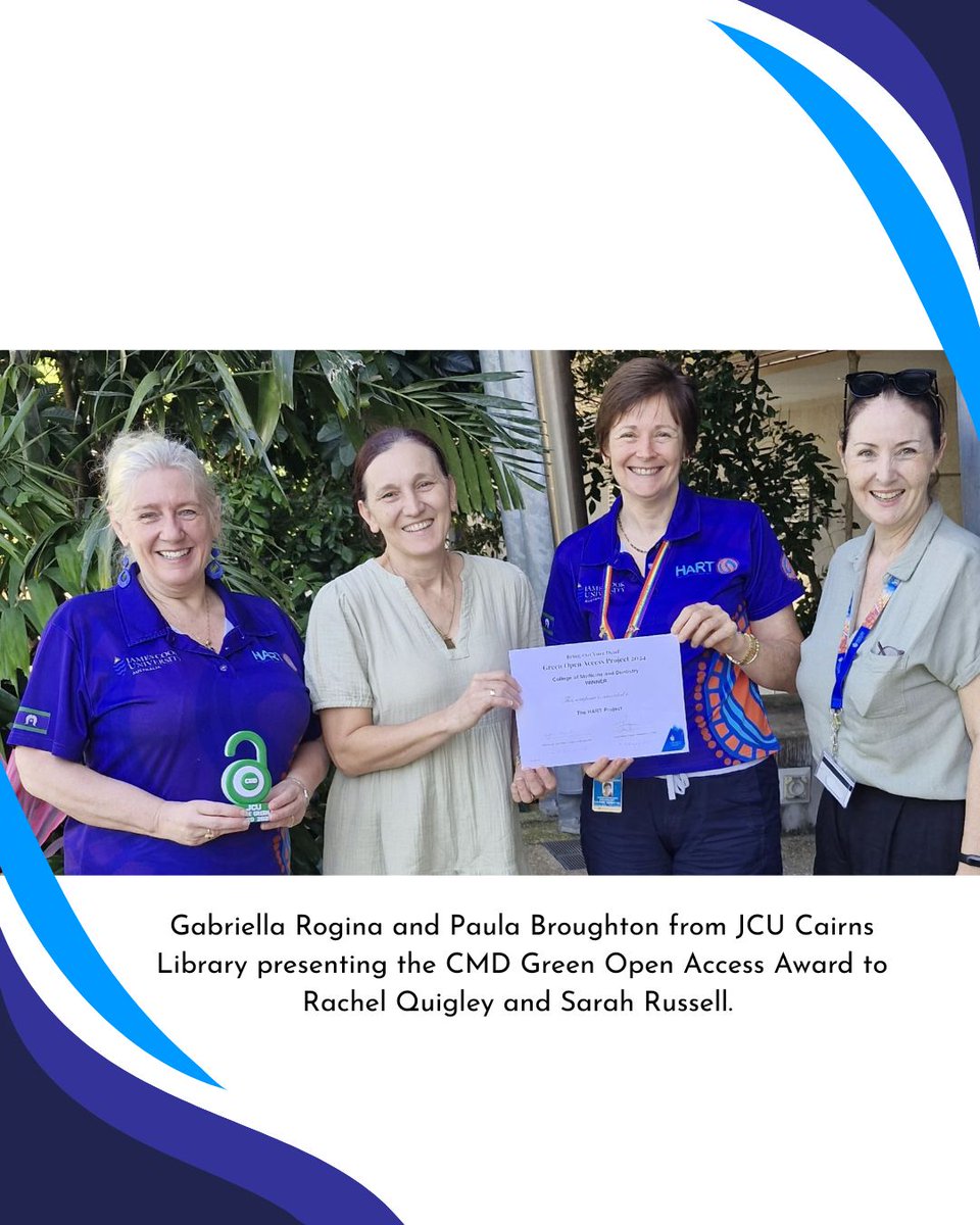 JCULibrary's tweet photo. JCU Library is pleased to present the College of Medicine and Dentistry @JCUMedDent winners of the Green Open Access Project 2024, Rachel Quigley and Sarah Russell of the Healthy Ageing Research Team (HART). #JCU #JCULibrary https://t.co/wD8aCI51Rk