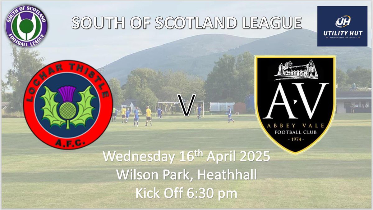 Abbey Vale (@abbeyvalefc) on Twitter photo π <a href="/LocharThistleFC/">Lochar Thistle FC</a>
π Wednesday 16th April 2025
π <a href="/SOSFLeague/">South of Scotland Football League</a>
π Wilson Park, Heathhall
β° 6.30pm
Last game of the season for the boys tonight. Any support would be welcome and very much appreciated.
#vale
πβ½οΈπ π <a href="/LocharThistleFC/">Lochar Thistle FC</a>
π Wednesday 16th April 2025
π <a href="/SOSFLeague/">South of Scotland Football League</a>
π Wilson Park, Heathhall
β° 6.30pm
Last game of the season for the boys tonight. Any support would be welcome and very much appreciated.
#vale
πβ½οΈπ