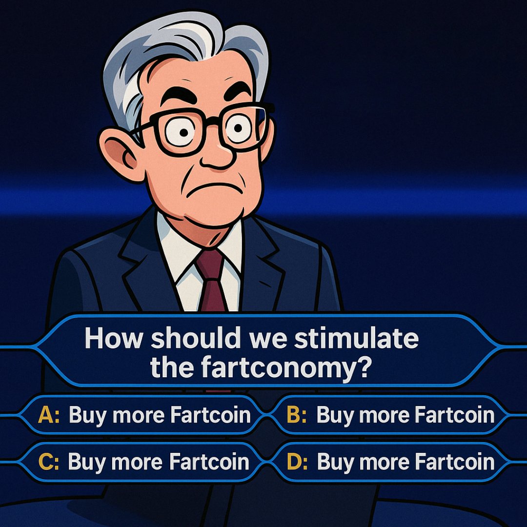 fartcoinbase's tweet photo. Jerome Powell didn’t pivot.

He just shifted weight to the left cheek 🔵💨 https://t.co/e2O1OorXvV