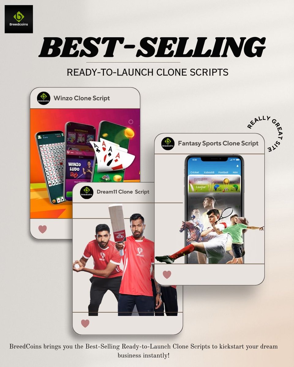 breedcoins's tweet image. 🎯 Best-Selling Ready-to-Launch Clone Scripts – Only at BreedCoins! &amp;gt;&amp;gt; breedcoins.com

WinZO Clone Script 
Dream11 Clone Script
Fantasy Sports Clone Script 

#BreedCoins #CloneScripts #WinZOClone #Dream11Clone #FantasySportsClone #GameDevelopment #StartupReady