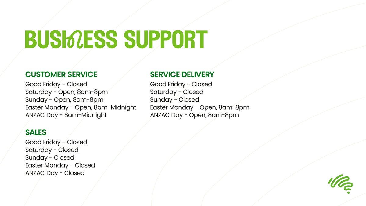Easter?! Already?! Wow, time really flies...

We wanted to let you know about our changed opening hours over the Easter and ANZAC Day period. It's a great time to relax – and that goes for our team too!

See our hours below (all times are in Australian Eastern Standard Time).