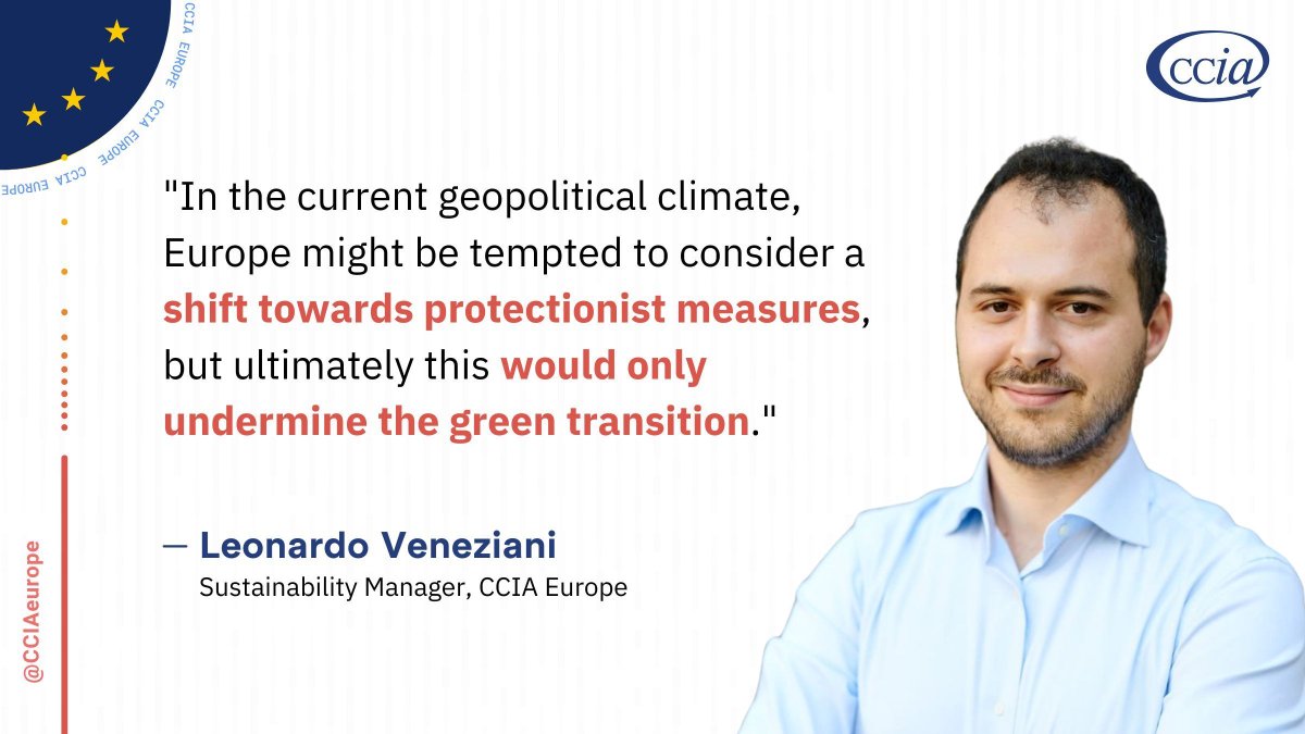 CCIAeurope's tweet photo. How can #tech help power Europe's #climate ambitions? 🔋
.@LeoVenez: "In the current geopolitical climate, Europe might be tempted to consider a shift towards #protectionist measures, but ultimately this would only undermine the #GreenTransition."
➡️ https://t.co/hM5KJIR70D https://t.co/wgv7JFDlgk